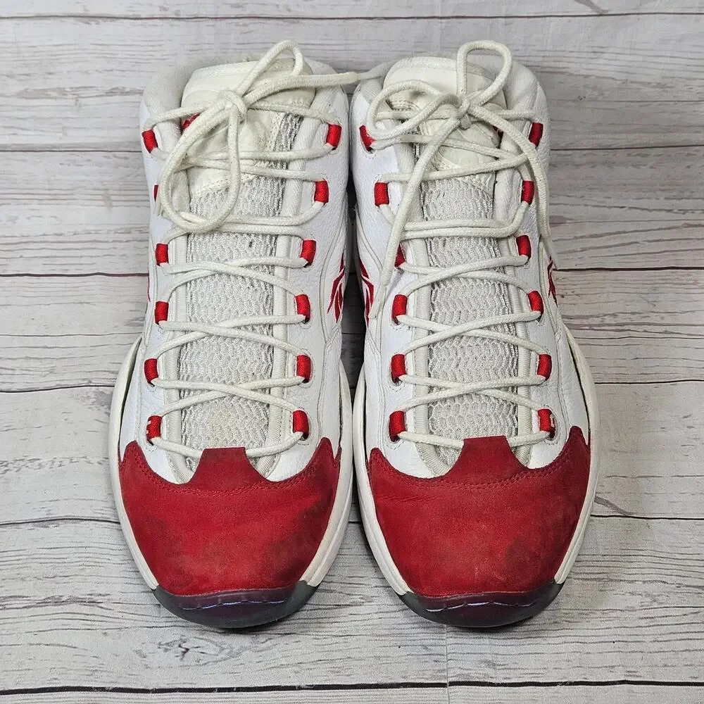 *FOR REPAIR*SOLE PEELING* Reebok Question Mid Men's White Red Leather US 11.5
